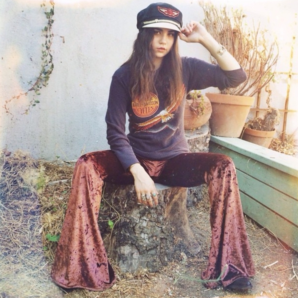 Miracle Eye Velvet Flare Pants in Copper Brown Size Medium